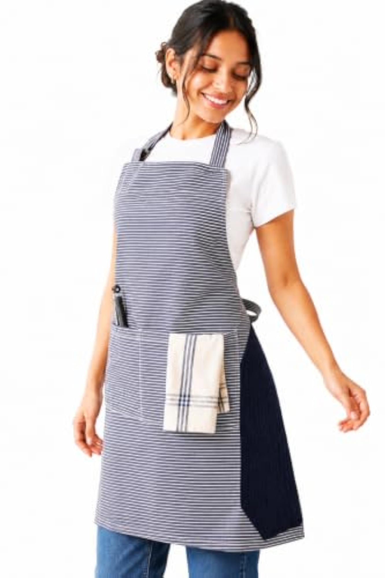100% Cotton Adjustable Kitchen Apron, Unisex for Cooking